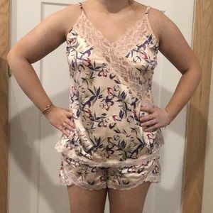 Lace & Silk-like Pajama Set